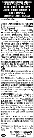 Court Summons for Settlement of Issues (Mapusa, Goa)