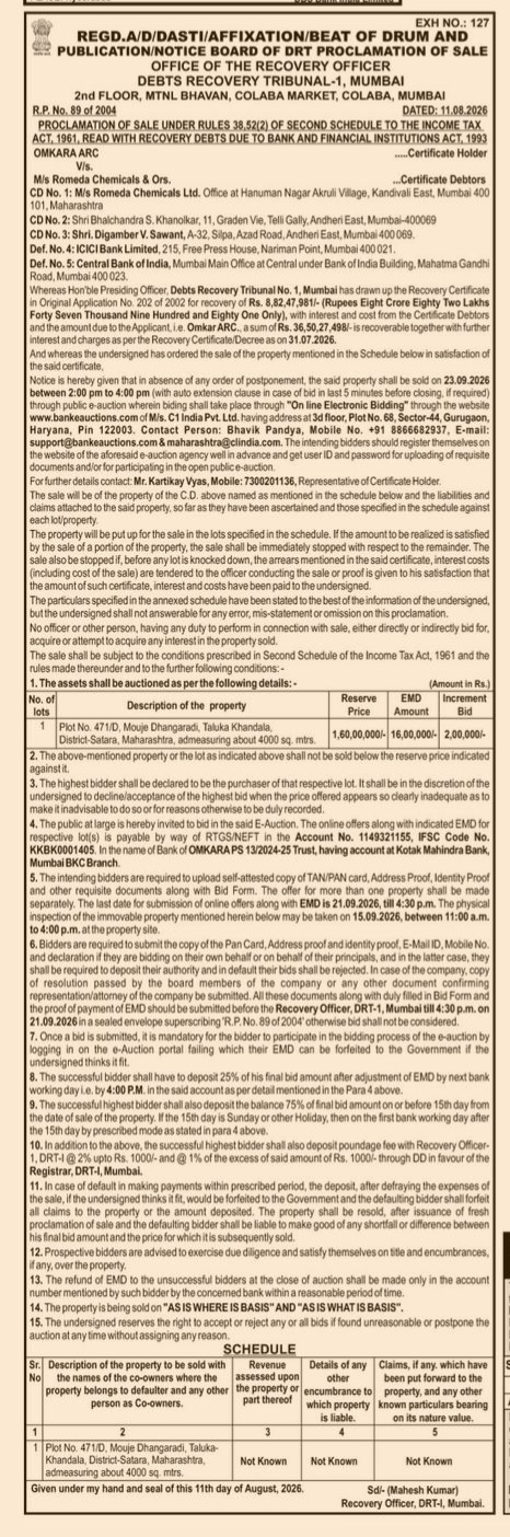 DRT Proclamation of Sale Under Rules 38, 52(2) of Second Schedule to the Income Tax Act, 1961