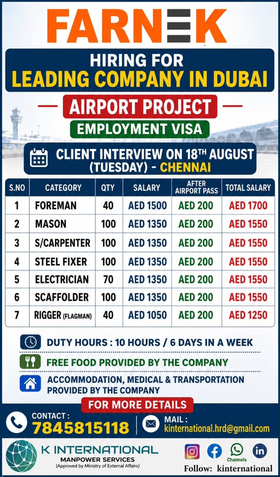 Farnek Dubai Airport Project Recruitment Drive