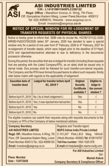 FORMAL NOTICE - ANNOUNCES TRANSFER REQUEST