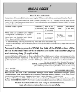 FORMAL NOTICE FROM MUTUAL FUND
