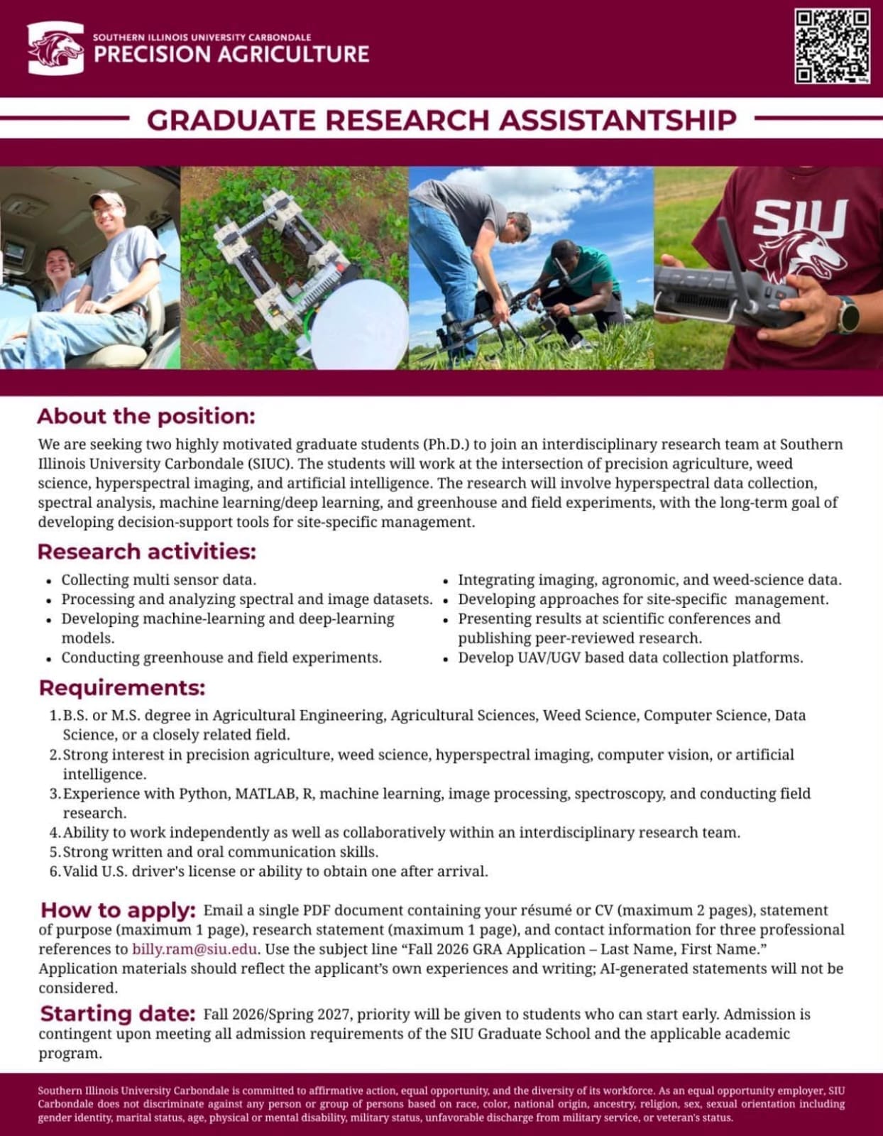Graduate Research Assistantship in Precision Agriculture