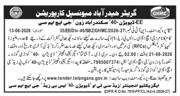 Greater Hyderabad Municipal Corporation (GHMC) Tender Notice.