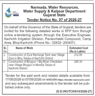 Gujarat Water Resources Department Tender Notice No. 07 of 2026-27