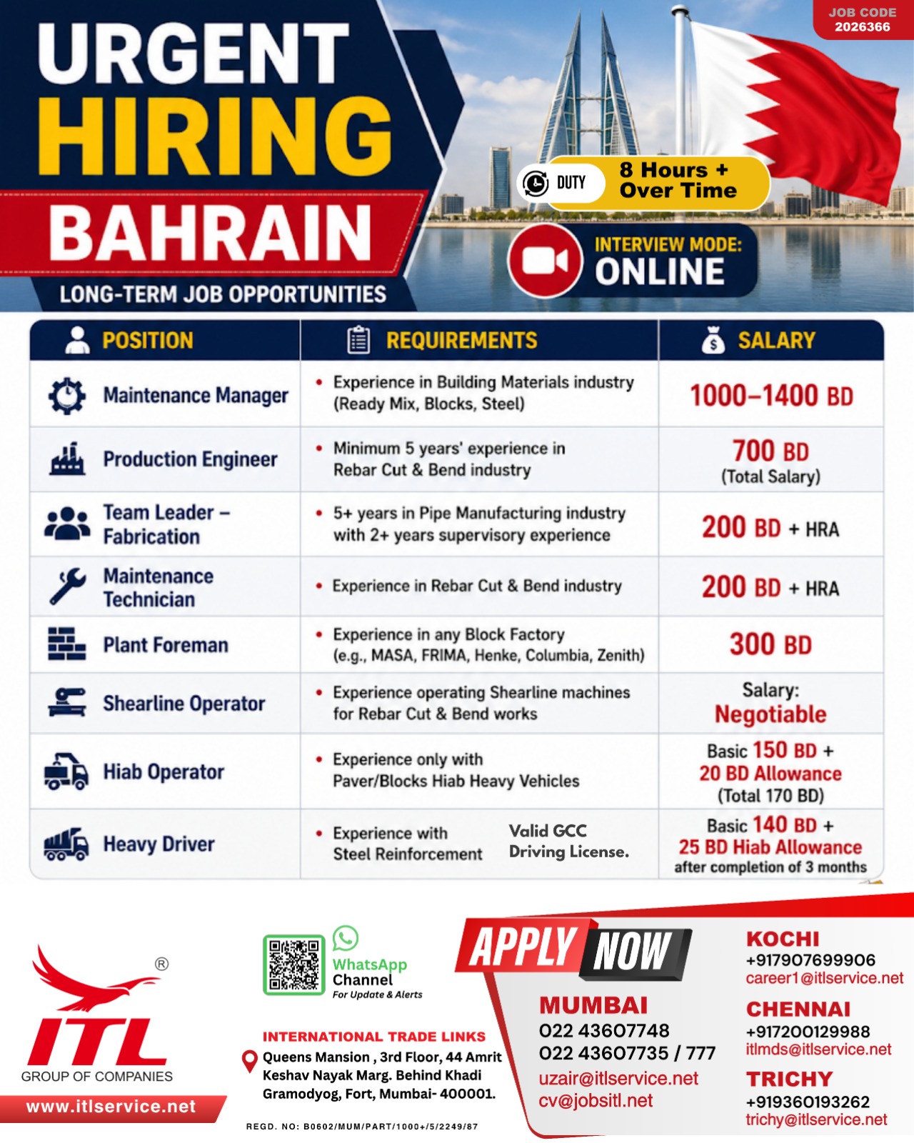 HIRING FOR BAHRAIN