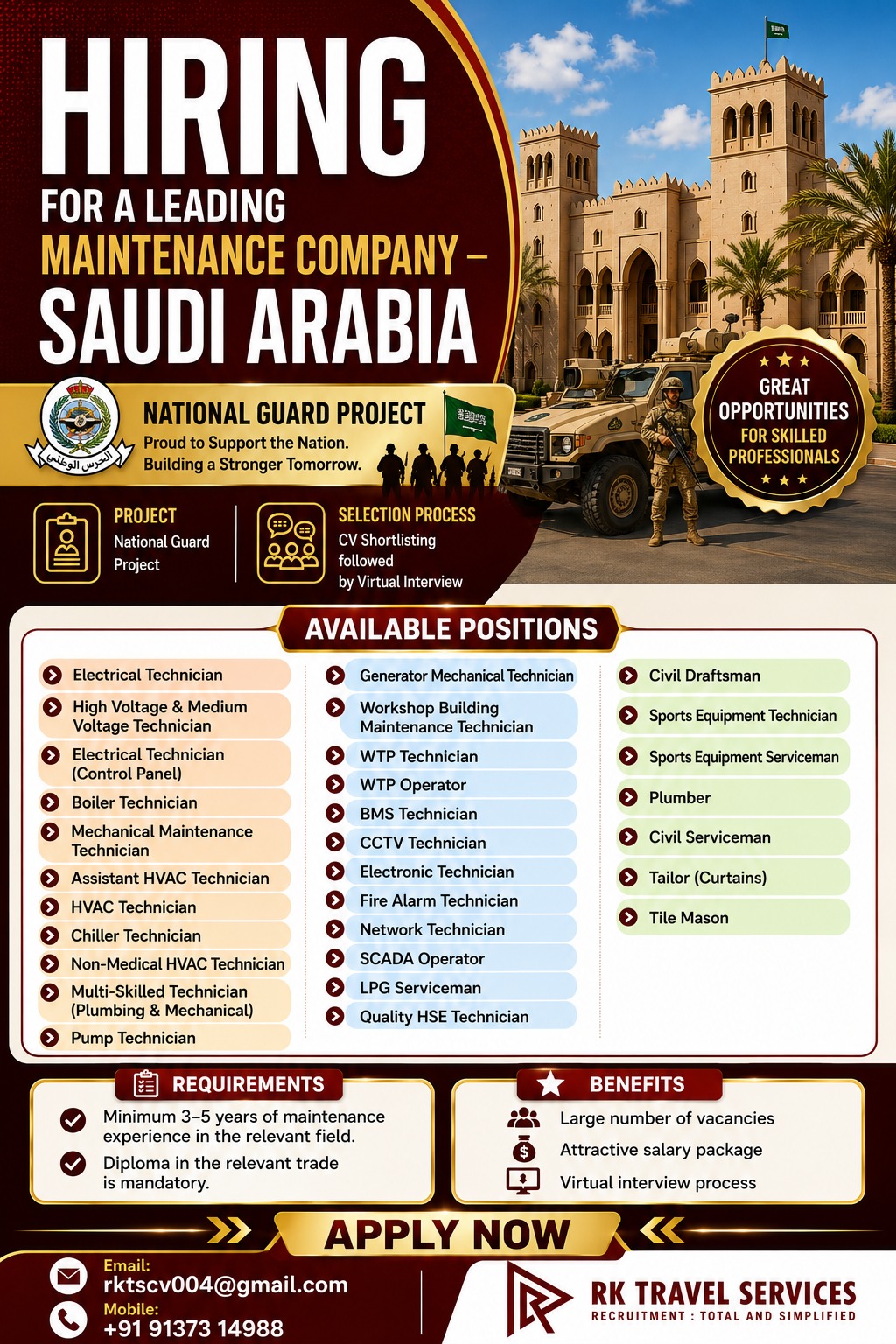 HIRING FOR LEADING MAINTENANCE COMPANY IN KSA