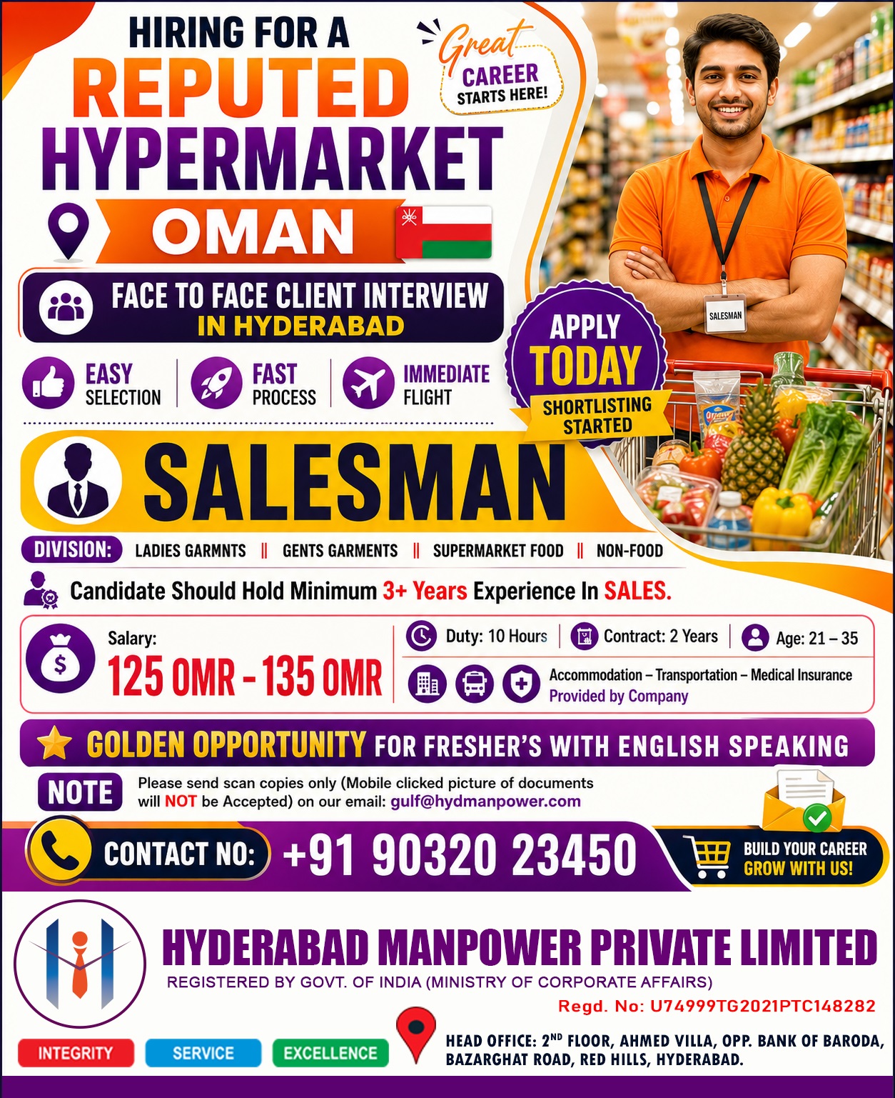 HIRING FOR REPUTED COMPANY IN HYPERMARKET