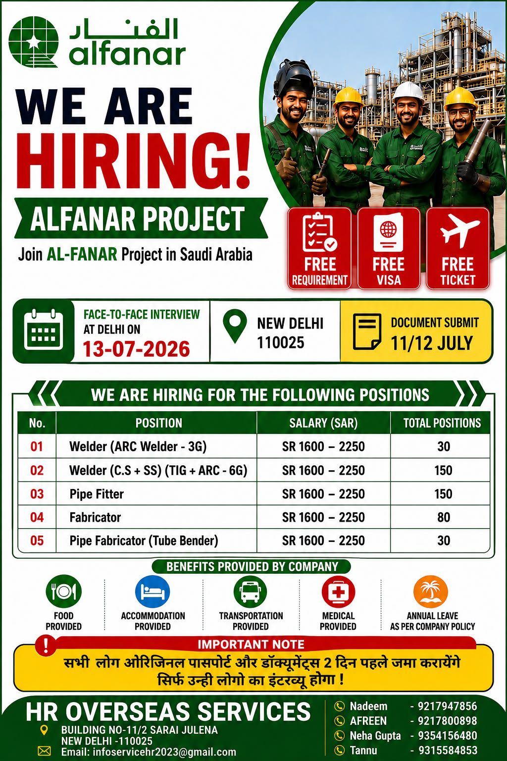 HIRING FOR SAUDI ARABIA PROJECT