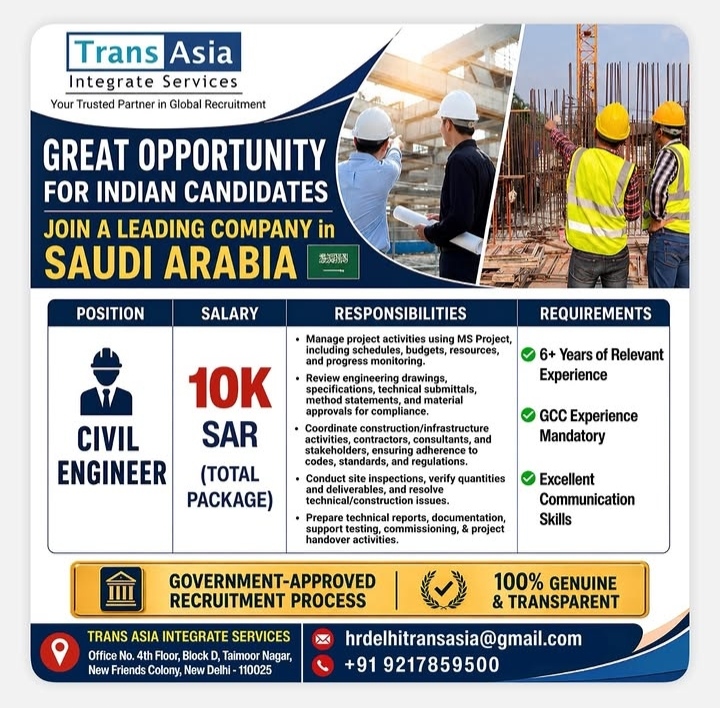 Job Advertisement: Civil Engineer Vacancy in Saudi Arabia