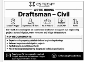 Job Alert: Draftsman – Civil at CS TECH AI