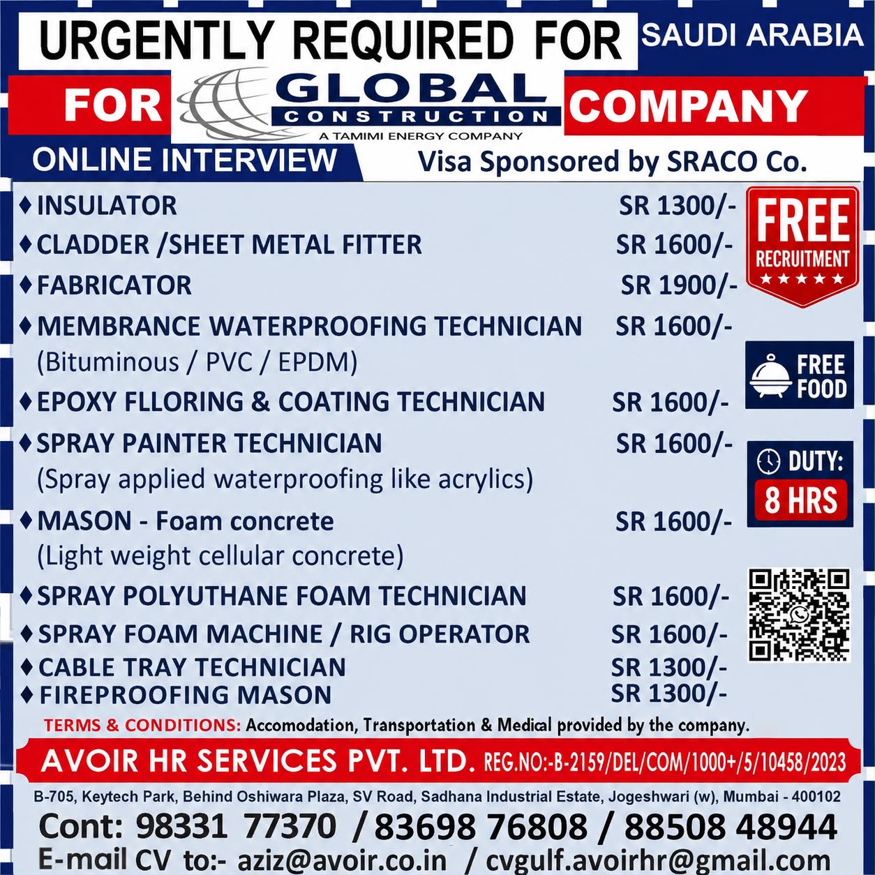 Job Openings for Global Construction Company (Saudi Arabia)