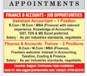 Job Openings in Finance & Accounts in Nagpur