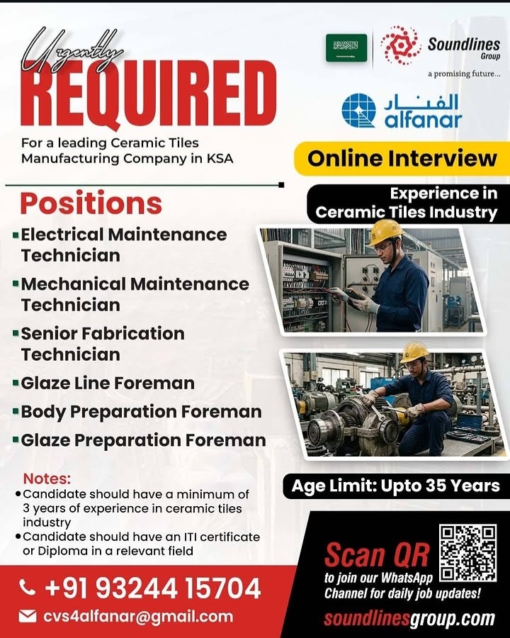 Job Opportunities in Saudi Arabia: Maintenance & Production Foremen