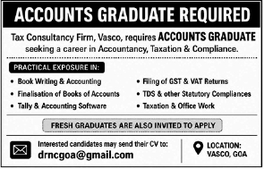 Job Vacancy Advertisement for Accounts Graduate in Vasco, Goa