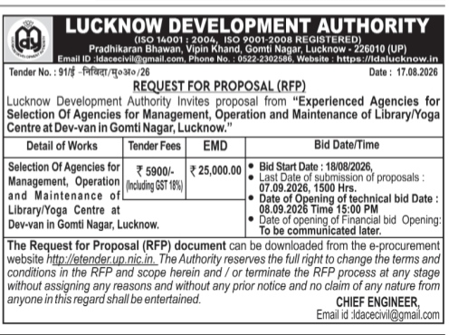 LDA Tender Notice No. 91 for Dev-van Library & Yoga Centre