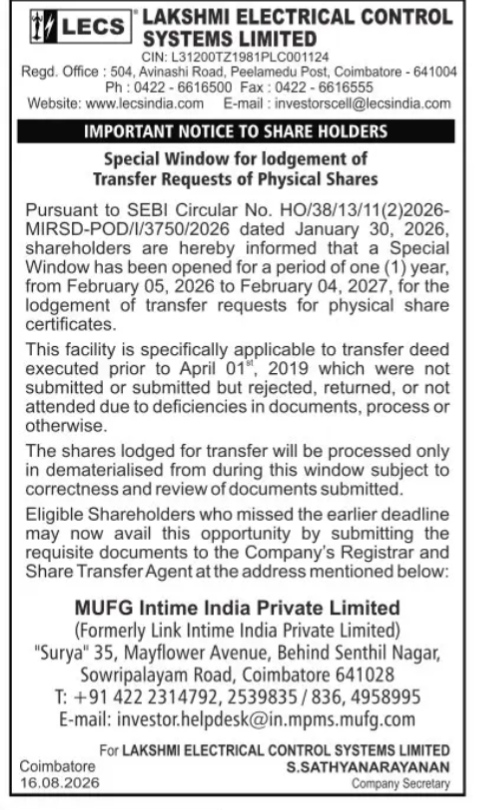 LECS Important Notice to Shareholders (2026)