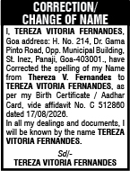 NAME CHANGE ADVERTISEMENT -tereza vitoria fernandes