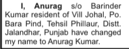 NAME CHANGE NOTICE - ANURAG