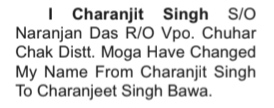 NAME CHANGE NOTICE - charanjit Singh