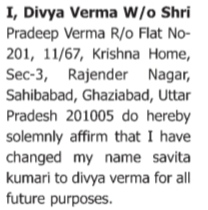 NAME CHANGE NOTICE -DIVYA VERMA
