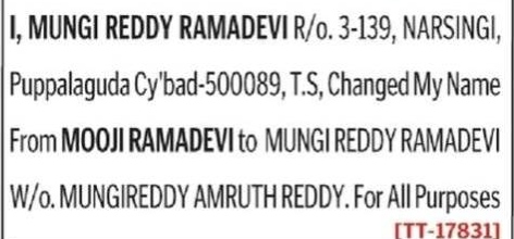 NAME CHANGE NOTICE - MOOJI RAMADEVI