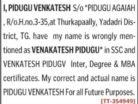 NAME CHANGE NOTICE-PIDUHU VENKATESH