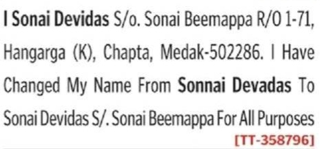 NAME CHANGE NOTICE-SONNAI DEVADAS