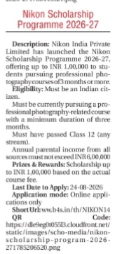 Nikon Scholarship Programme 2026-27