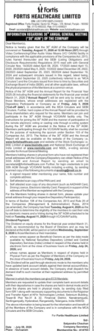 NOTICE FROM FORTIS HEALTH CARE