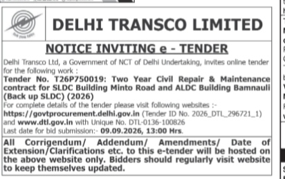 Notice Inviting E-Tender for SLDC & ALDC Buildings Maintenance