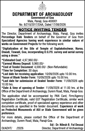 Notice Inviting Tender for Digitalization of Saptakoteshwar Temple Site