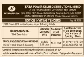 Notice Inviting Tenders (NIT) for TPDDL Travel & Ticketing