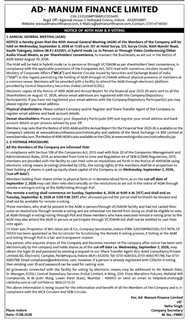 Notice of 40th Annual General Meeting & E-Voting