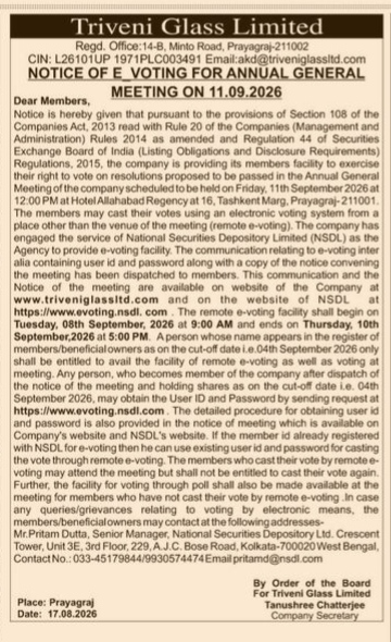 Notice of E-Voting for Annual General Meeting 2026