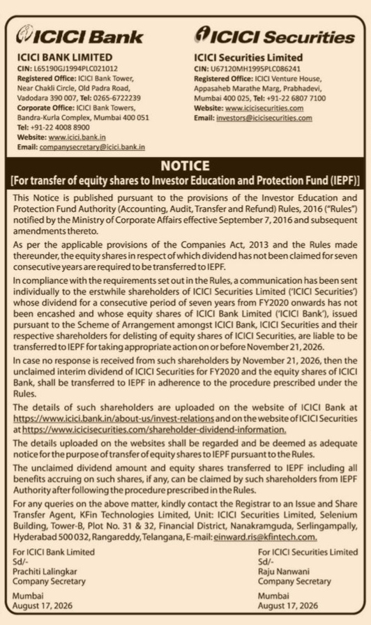 Notice of Share Transfer to IEPF