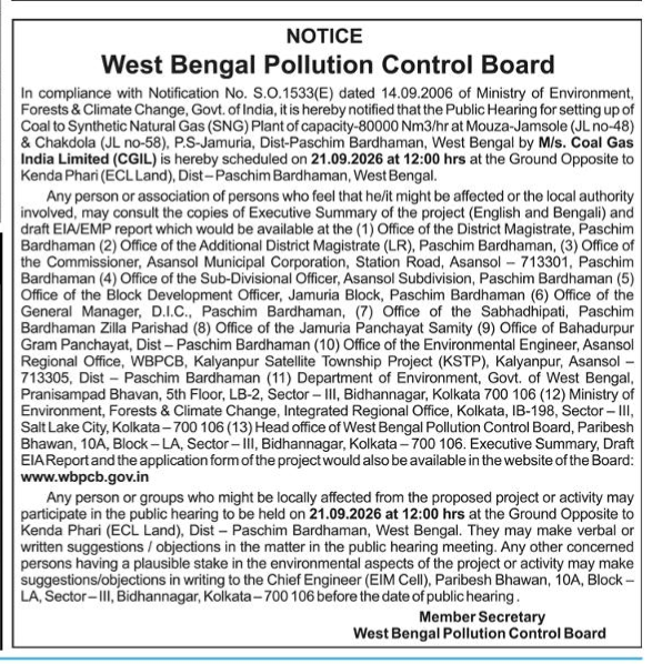 Notice: Public Hearing for Proposed Coal to Synthetic Natural Gas (SNG) Plant