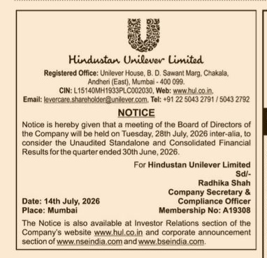 NOTICE REGARDING A MEETING OF THE BOARD OF DIRECTORS