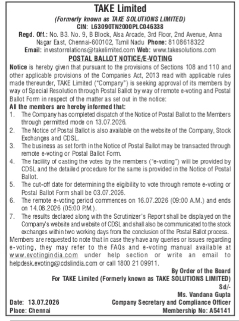 POSTAL BALLOT NOTICE