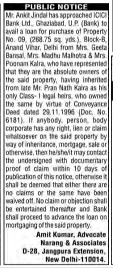 Property Ownership and Mortgage Loan Public Notice