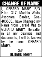 Public Declaration of Name Change from Jarald Vaz to Gerard Mary