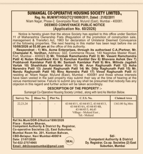 Public Notice: Application No. 60/2026 (Sumangal Co-Op Housing Society)