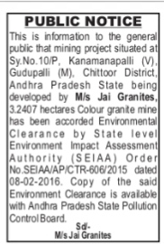 Public Notice: Environmental Clearance for Jai Granites