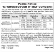 Public Notice: Loss of Dabur India Limited Share Certificates