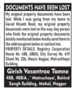 PUBLIC NOTICE: LOST DOCUMENTS