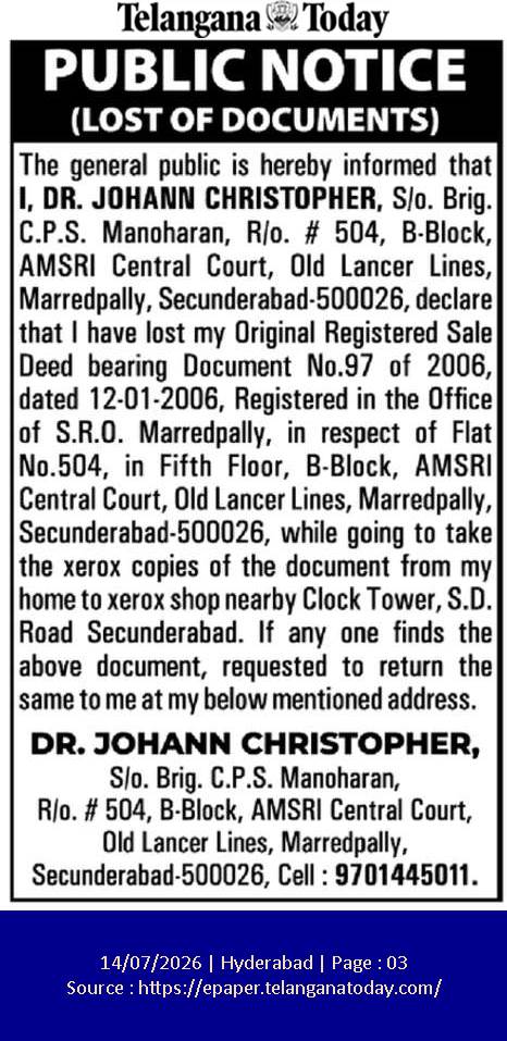 public notice -lost of property document