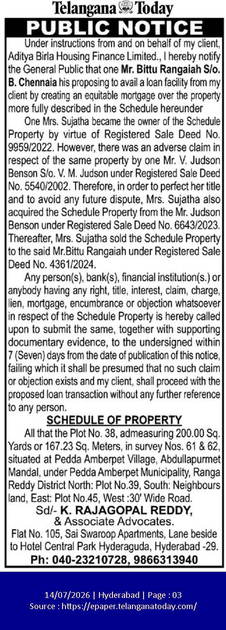 PUBLIC NOTICE -MORTGAGE PROPOSAL