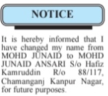 Public Notice of Name Change.- mohd junaid