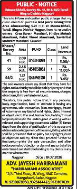 Public Notice of Property Purchase – Nagpur