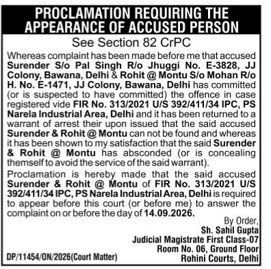 Public Notice: Proclamation Requiring the Appearance of Absconding Accused Persons Under Section 82 CrPC