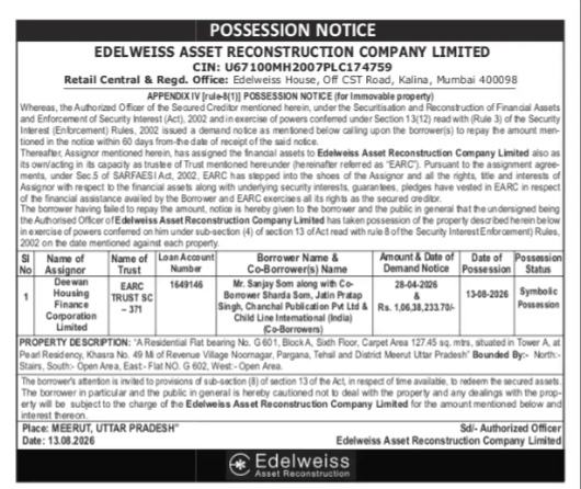 public Possession Notice issued by Edelweiss Asset Reconstruction Company Limited